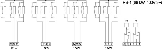 Схема подключения электрического канального нагревателя Systemair RB 100-50/68-4 400V/3